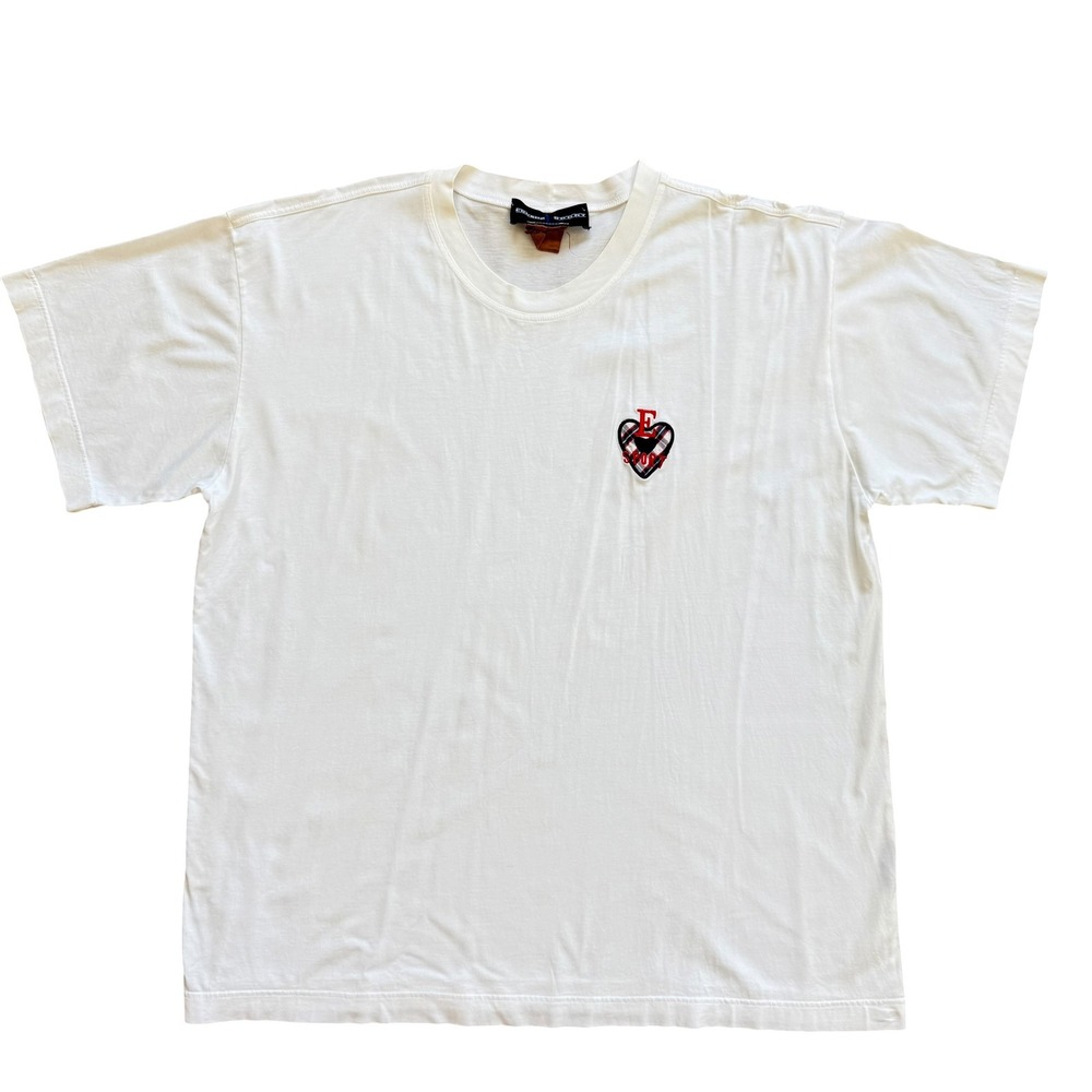 Escada Sport White Cotton Heart Embroidered T-Shirt Womens Large Short Sleeve
